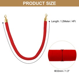 PATIKIL 4 Feet Red Velvet Stanchion Rope, 2 Pack Crowd Control Barrier Rope with Snap Hooks for Posts Stands Queue Divider of Hotel Theater, Golden