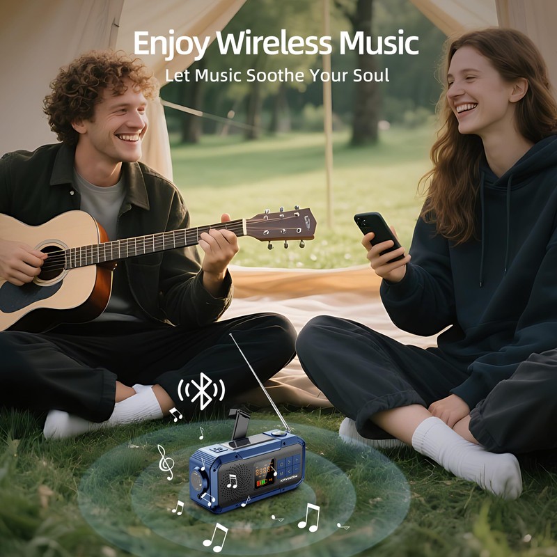 Emergency Weather Radio with IPX5 Waterproof Portable Bluetooth Speaker,USB-C Solar