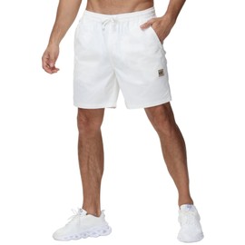 Yundobop Men's Casual 7 Inch Shorts Twill Drawstring Summer Beach Stretch Golf Shorts with Zipper Pockets White 34