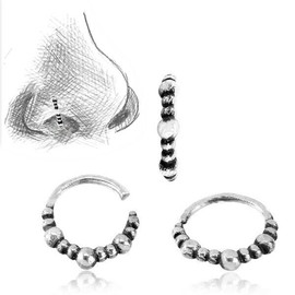 OVERGAUGED TRIBAL 20G STERLING SILVER NOSE RING 7.5MM RING NOSE STUD HELIX HOOP EAR