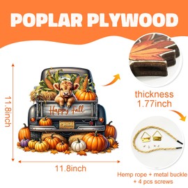 Hello Fall Harvest Sign Highland Cow Wooden Truck Door Hanging Decor Halloween Pumpkins Autumn Decoration Happy Thanksgiving Table Decor for Home,Farmhouse,Office,Garden