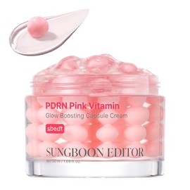 SUNGBOON EDITOR Pink PDRN Vitamin Glow Boosting Capsule Cream, Radiance Barrier Moisturizer for Dull, Dry Skin, with Copper Peptide, Vitamin B12 & Hyaluronic Acid, Korean Skincare, 1.69 fl oz