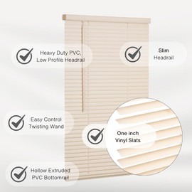 LOTUS & WINDOWARE Cordless Mini Blind, 1" Vinyl Slats, 58" Wide x 48" Long - Alabaster, Window Blinds for Home and Office, Interior Door Blinds - Light Filtering