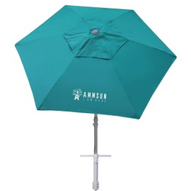 AMMSUN 8ft Large Beach Umbrellas for Sand Heavy Huty Wind Portable Commercial Grade Patio Beach Umbrella with Sand Anchor Adjustable Height Air Vent UPF 50+ Telescoping Pole without tilt Teal