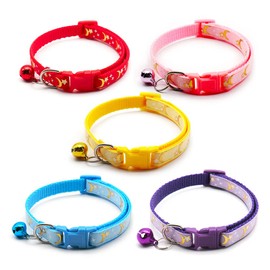 Yitexin 5 PCS Adjustable Cat Collars, Moons and Stars Kitten Collar, Pet Collar with Removable Bell, Perfect for Small Breeds, 5 Colors