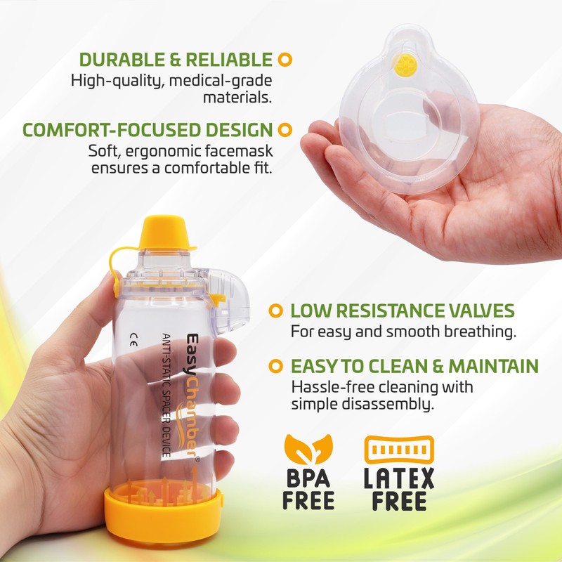 EasyChamber Anti-Static Spacer Device with Child Mask, Inhaler Chamber, use