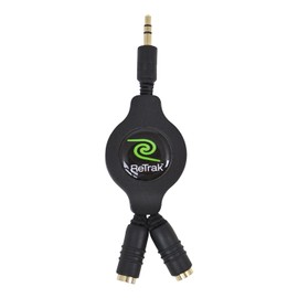 ReTrak Retractable Headphone Splitter, Black (ETCABLESPLBLK)