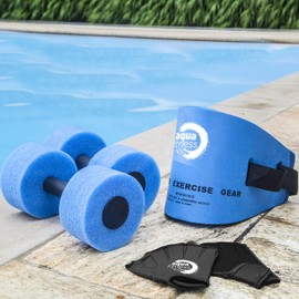 Aqua 6-Piece Fitness Set - Adult Water Aerobics Equipment for Pool - Includes Aquatic Swim Belt, Resistance Gloves, and Dumbbells