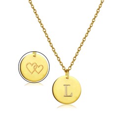 AJRUIER Chain Coin for Women, Gold Stainless Steel Initials Alphabet Letter A-Z Pair Heart Pendant Necklace Jewellery I Letter Chain with Letter, Stainless Steel