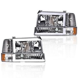 LQI LED DRL Headlights, Compatible with 1992-1996 Ford F150/ 92-97 F250 F350 Super Duty w/Corner Signal Chrome Housing Amber Reflector