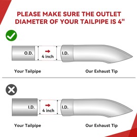 YITAMOTOR Turn Down Exhaust Tip 4 Inch Inlet, 4" Outlet Polished Stainless Steel Professional Exhaust Tip Fits 4" Outside Diameter Tailpipe, 15" Overall Length, Turndown Design, Bolt On, Silver