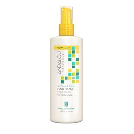 Andalou Naturals Brilliant Shine Hair Spray, Sunflower & Citrus, Styling and Hair Shine Spray with Medium hold, Tames Frizzy Hair & Flyaways, Quick Drying & Non-Sticky, Cruelty Free, 8.2 Fl Oz