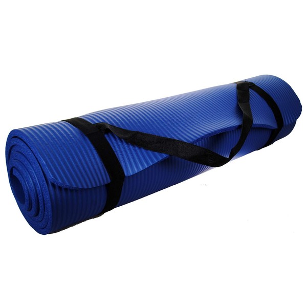 Shop4Omni Yoga mat 72" X 24" - Extra Thick Exercise Mat - with Carrying Strap for Travel (Blue)