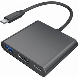 Adaptador USB C a HDMI, 3 en 1 Adaptador Tipo C Multipuerto USB C Hub con Salida HDMI 4K, Puerto USB 3.0 y Puerto de Carga USB-C Nuevo Mac Air/Surface, Más, Controlador Estable Certificado