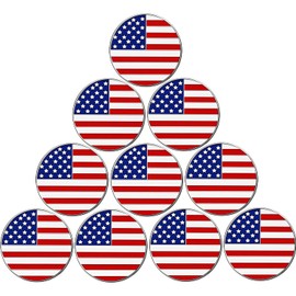 Adhere Golf Ball Markers Assorted Designs Unique Logo Enamel Pack of 10 or 12,A Premium Golf Accessories (10pcs American Flag)