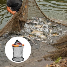 Foldable Fishing Net Basket, Mesh Fish Keeper with Floating Rings, Collapsible Live Fish Trap, Secure Drawstring Closure, Portable Storage for River Lake Pond, 1 Pack Mesh Fabric
