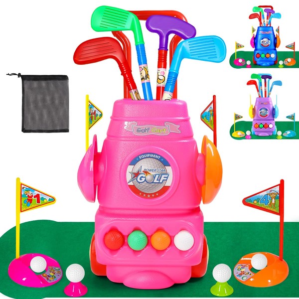 Meland Kids Golf Club Set - Toddler Golf Ball Game Play Set Sports Toys Gift for Boys Girls 3 4 5 6 Year Old (Pink)