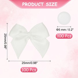 YELARXI Mini Bows Small Satin Ribbon Bows with Sticky Pads, 1 Inch Fit for Crafts Wedding Party Decor Gift Wrapping Sewing DIY (100 Pack, White)