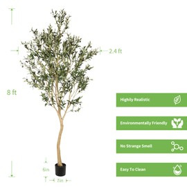 Realead 8ft Tall Faux Olive Tree - Realistic Large Silk Olive Tree Artificial Indoors - Fake Olive Trees with Branches and Fruits - Artificial Olive Trees for Home Office Decor Indoor