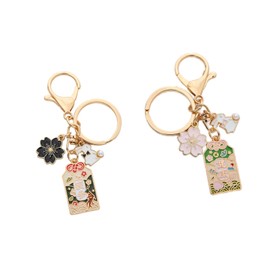 Hoshisea Pack of 2 Sakura Keyrings, Lucky Charm Pendant, Japanese Style Maneki Neko Key Ring, for Purses, Keyrings, Gifts (Health, Amulet), gold