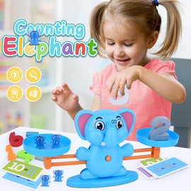 ZWYOIUG Elephant Balance Game Toy, STEM Educational Math Number Balance Game, Learning Counting Number Toy with Little Elephants, Numbers, Great Gifts for Toddlers Boys Girls 3 Years and up(Blue)