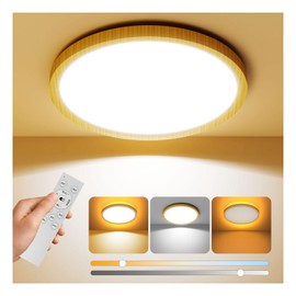 Coizabera LED Ceiling Light, 96-129 sq ft (6-8 tatami mats), Japanese Style, Wood Grain Pattern, 28W, 3600lm, Dimmable and Color Adjustable, with Indirect Light Night Light, Ceiling Lighting, Electric