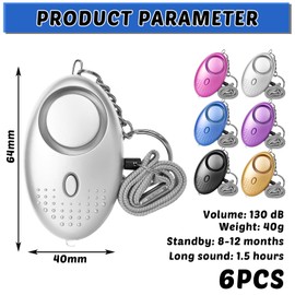 GOMETY Pack of 6 Personal Alarm, 130-135 dB LED Light Pocket Alarm, Screamsafe Sound Alarm, Security Key Ring, Panic Alarm, Siren for Women, Children, Girls, Old Man