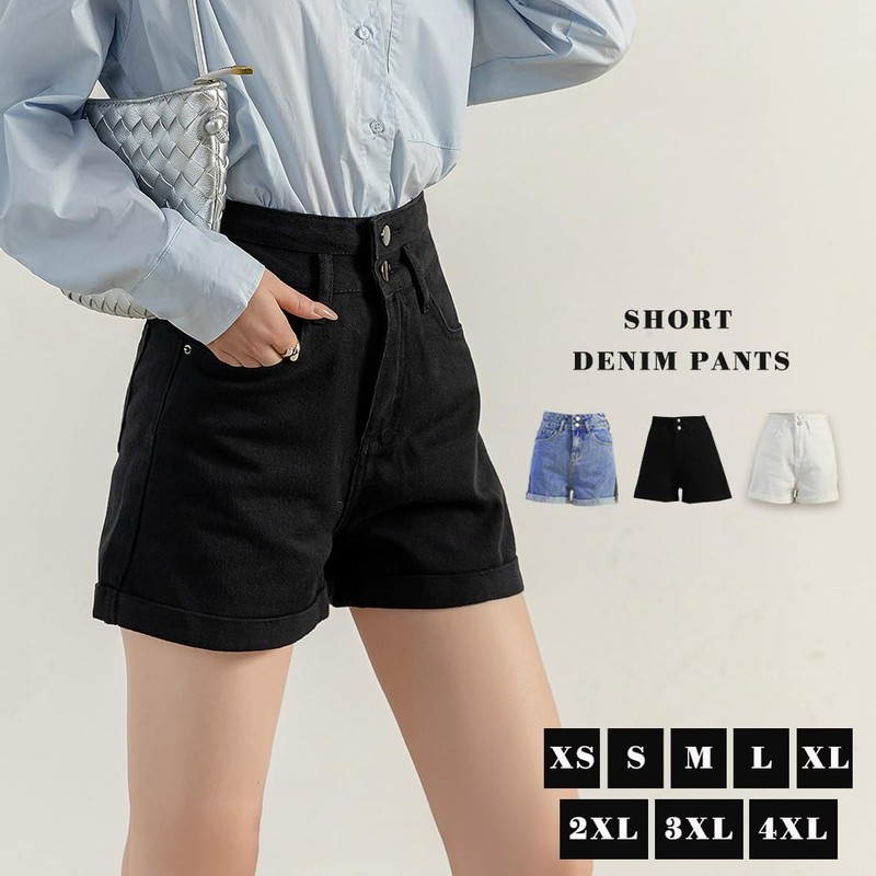 Teddy Women's Denim Shorts, High Waist, Roll-Up, Street, Medium Thick,