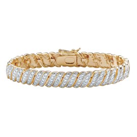 PalmBeach Yellow Gold-plated Genuine Diamond Accent S Link Tennis Bracelet (10mm), Tongue Clasp, 8 inches
