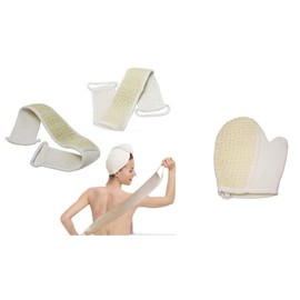 Bahob® Natural Exfoliating Back Strap with Glove, Exfoliating Loofah Back Scrubber for Shower Exfoliating Glove and Scrubbing Strap Back Washer for Men & Women