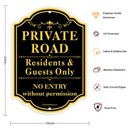 2 Pack Private Road Residents and Guests Only Sign, No Entry Without Permission Sign, Private Driveway No Trespassing Signs, 14"x10"Rust Free Reflective Aluminum, Weatherproof, Fade-Resistant