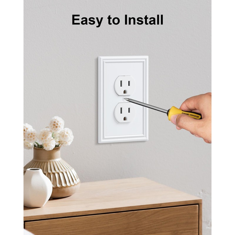 6-Pack Single Duplex Outlet Cover Plate, Decorative White Switch Plates