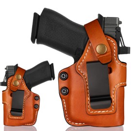 Universal Leather Holster for P365/P365XL, Hellcat, G43/G48, G43X MOS/G48 MOS with TLR-6 and TLR-6 HL – IWB and OWB Convertible, Optic Ready, Steel Clip Fits 1.75" Belt, Ambidextrous, Brown