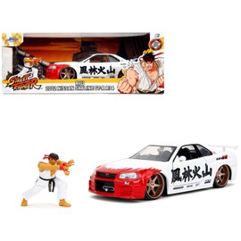 DCD 2002 Nissan Skyline GT-R (R34) RHD Diecast Figure White Red Graphics Ryu for Street Fighter Video Right Hand Drive Video Toy