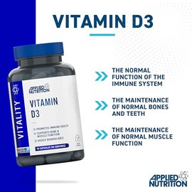 Applied Nutrition Vitamin D3 3000 IU | 75µg High Strength for Immune Support, Bones, Muscles & Energy | Vegetarian | Halal - (90 Capsules) (3 Month Supply)