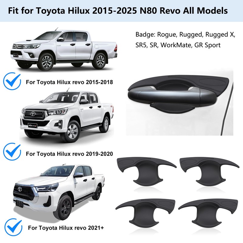 SUERAUTO4X4 Door Handle Bowl Insert Cover for Toyota Hilux 2015-2025