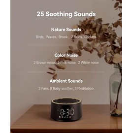 Dreamegg D1 Nova Sound Machine Alarm Clock, White Noise for Sleep, Black | 25 Sounds, 7 Gentle Alarms, Dimmable Clock, 10-480 Min Timer, White Noise M