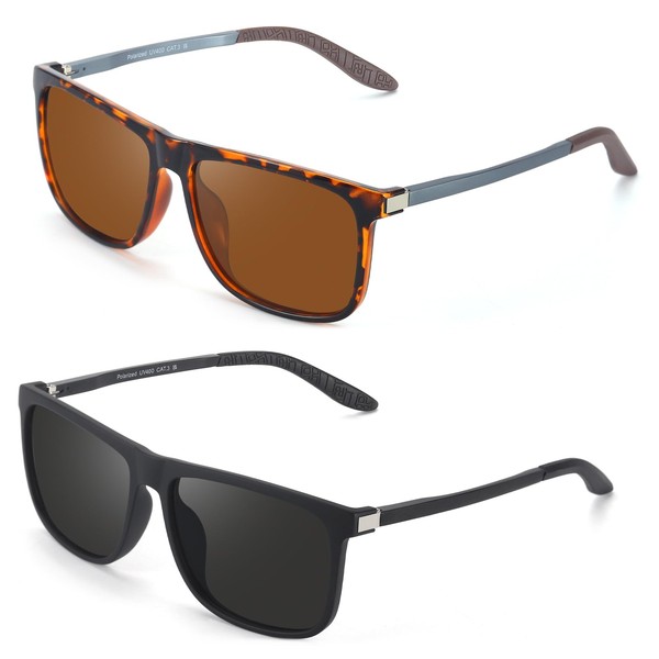 Myiaur Pack of 2 Men's Polarised UV400 Protection Rectangular Frame
