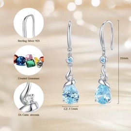 FANCIME Aquamarine Dangle Earrings with 925 Sterling Silver Pear Gemstone Pendent March Birthstone Earrings Fine Jewelry Gifts for Women
