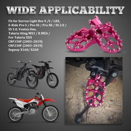 XINGWU Dirt Bike Foot Pegs for Surron Light Bee X/S E-Ride Pro SS/SR/S Talaria MX3 MX4 Talaria XXX Segway X160/X260 CRF150F 230F 250F Electric Dirt Bike Foot Peg Rests (Pink)