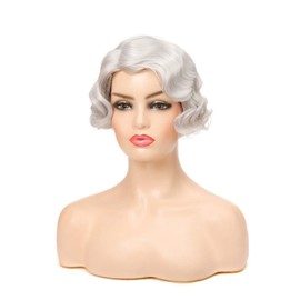 Baruisi Silver Short Curly 1920s Nuna Wig for Women Synthetic Cosplay Finger Wave Pixie Wig