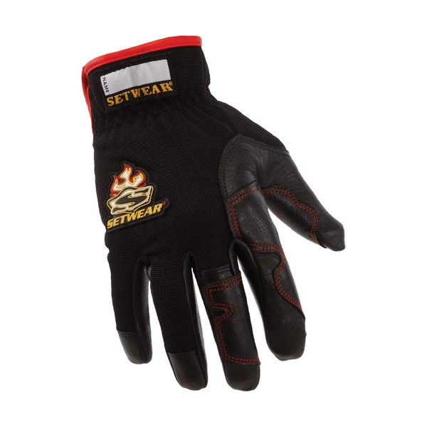 SetWear Hot Hand, Heat Resistant Leather Gloves, Pair Medium (Size 9) Approximatly 3.5-4" / 8.89-10.16cm, Black/Black