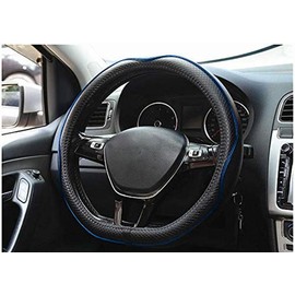 D Shape Steering Wheel Cover 14 inch 36cm for Small D Type Cars and Racing Game (Black Blue)