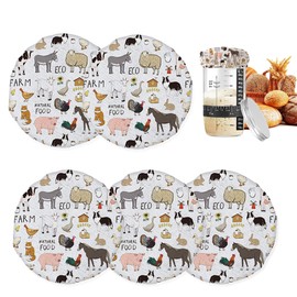 Sourdough Starter Jar Cloth Covers,Dogs Pigs Horses Chickens Farm Animals Reusable Fabric Lids for Enhanced Fermentation Preservation to Increase Fermentation Cover for Bread Cover（5 Pack）