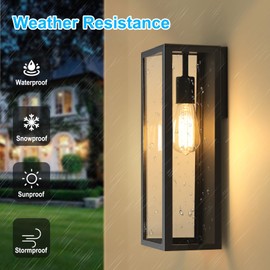 2-Pack Outdoor Wall Lanterns, 16” Exterior Waterproof Wall Sconce with Glass Shades, Black Porch Lights Wall Mounted, Anti-Rust E26 Modern Wall Lighting Fixtures for Patio Garage Entryway Front Door