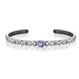 Amethyst Cuff Bracelet Silver Dainty Adjustable Round Amethyst Sun Moon Stars Bangle Bracelets Bohemian Jewelry Birthday Gifts for Women