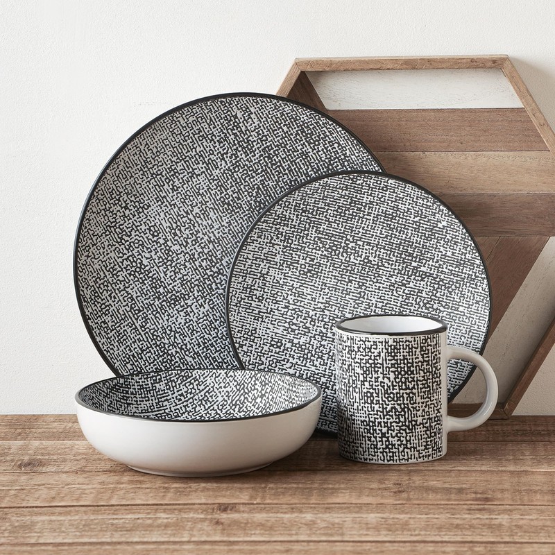 Stone Lain Sophie Rustic Stoneware Dinnerware Service for 4, Black