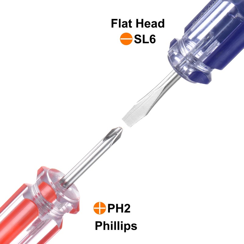sourcing map 2pcs Short Screwdrivers Set PH2 Phillips SL6 Flat