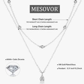 Mesovor Diamond Necklace for Women, Dainty Gold Necklace 18K Gold Plated Layered Necklaces | Tiny Square Teardrop Cross Pearl Pendant Necklace Jewelry Gifts for Girls (teardrop cz-silver)