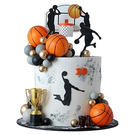 Basketball Cake Toppers, Qoadwem 29pcs Basketball Hoop Cake Decorations Sport Cake Party Decorations Sports Party Supplies With Cake Balls